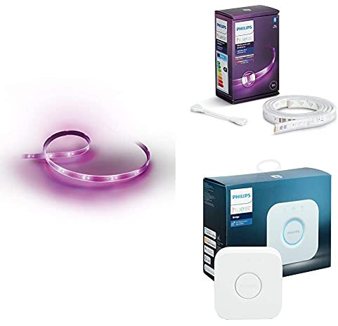 Philips Hue Lightstrip Plus [2m] White & Colour Ambiance Smart LED Kit with Bluetooth + 1m Extension + Bridge. Works with Alexa, Google Assistant and Apple Homekit
