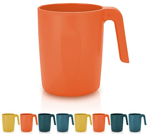 Kyraton Plastic Mug Set 8 Pieces, Unbreakable and Reusable Light Weight Travel Coffee Mugs Espresso Cups Easy to Carry and Clean Microwave Safe BPA Free Dishwasher Safe (Orange)