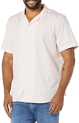 Amazon Essentials Men's Vacation Cotton Resort Shirt, Slim-Fit Short Sleeve, Pink, Large