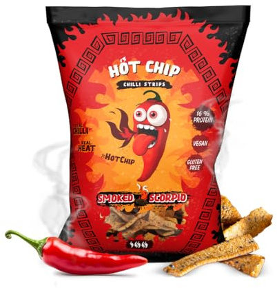 HOT CHIP Smoked Scorpio Protein Strips 80 g – Extrem scharfer veganer Snack mit Trinidad Scorpion Chili – Glutenfrei & pflanzlich