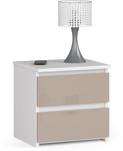 AKORD | Kommode Set 2 Schubladen Sideboard Mehrzweckschrank Schrank | Schreibtisch | ecktisch | Eck Schreibtisch für Home Office | Einfache Montage | 40x40x35 | Weiß & Cappuccino Glanz Front