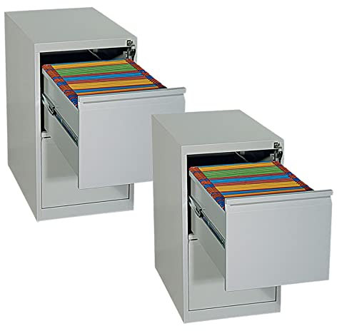 Schrank & Stuhl 2 Stück Hängeregisterschränke einbahnig – Hängemappenschränke mit je 2 Schüben für DIN A4, abschließbar, komplett montiert, 70 x 40 x 62 cm, Grau