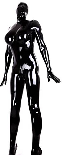 MCWJ Latex Catsuit All Black Women Full Body Rubber Cups Rubber Crtoch Zip Two-Way Zip,Custom Color,XXL