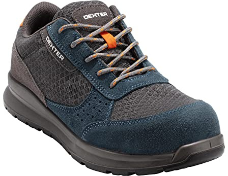 DEXTER - Sicherheitsschuhe - Herren/Damen - Arbeitsschuhe - 40 EU - S1 P SRC - rutschfest - Durchtrittsicher - Fiberglaskappe - Netzgewebe - Blau - Grau