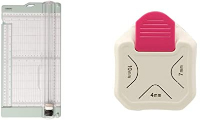 Vaessen Creative 2207-109 Papierschneider zum Schneiden und Falzen Mintgrün, 11 x 30,5 cm & 2137-037 3 in 1 Eckenstanzer, Eckenabrunder aus Metall und Plastik, zum Basteln mit Papier, 4, 7, 10 mm