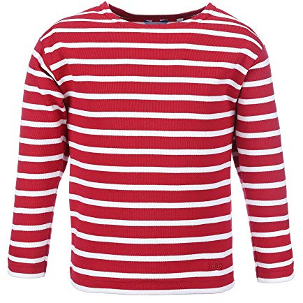 modAS Bretonisches Shirt für Kinder - Longsleeve Pullover Langarm Shirt mit Streifen Mädchen Jungen aus Baumwolle in Weiß/Blau Größe 152