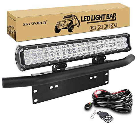 SKYWORLD LED Arbeitsscheinwerfer Bar, 50.8cm 126W Zusatzscheinwerfer LED Scheinwerfe, kennzeichenhalter nummernschildhalter mit 12V Blitz kabelbaum kit für Auto SUV ATV UTV LKW 4x4 Nebelscheinwerfer