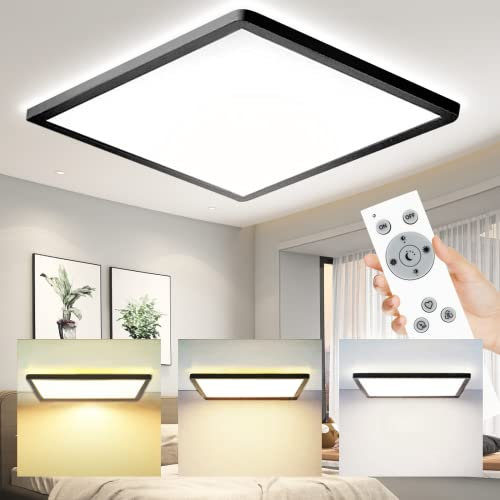 MLOQI LED Deckenleuchte Dimmbar mit Fernbedienung(2700K-6500K),24W,2200LM,IP44,Deckenleucht Flach, für Wohnzimmer, Schlafzimmer, Küchenlampe, Flur, Balkon, Esszimmer, Quadratisch Deckenlampe