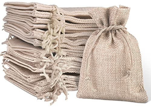 100 pezzi Sacchetti Portaconfetti Matrimonio Confetti Bomboniere Battesimo Nascita Comunione Juta Bustina Compleanno Regalo (100)