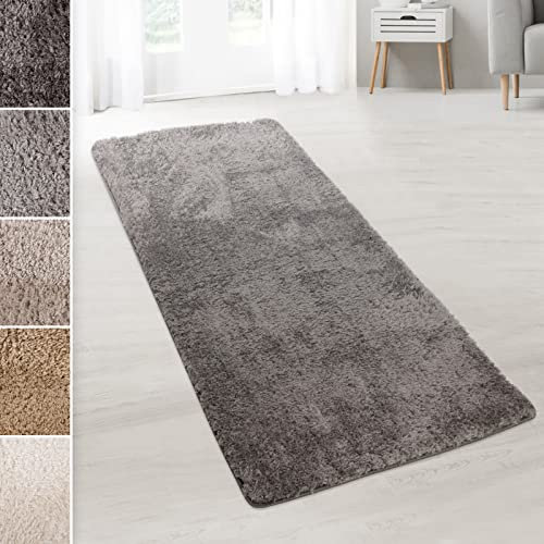 KARAT Flokati - Elite - Tapis de couloir - Tapis moelleux pour cuisine, couloir et salon - Tapis de couloir - 80 x 250 cm, gris foncé