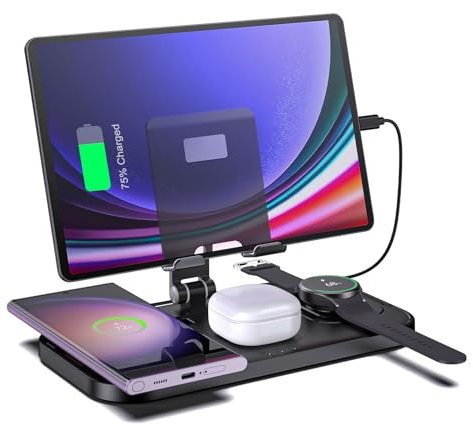 Wireless Charger for Samsung, 4 in 1 Charging Station for Samsung, Foldable Charging Stand for Galaxy S25 Ultra/S24/S23/Z Fold 7/Flip7/Note 20/Galaxy Watch 8/7/6/5 Pro/Galaxy Buds Pro3/Android/Tablet