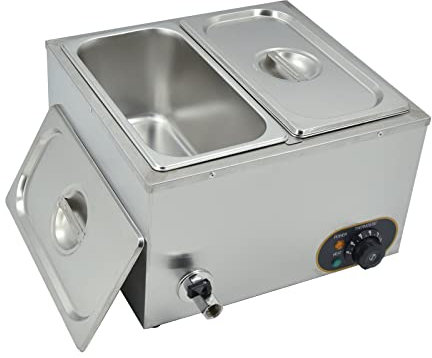 MOOTACO Bain Marie Électrique Chauffe-Plats Professionnel en INOX, 2X 1/3 GN Récipients avec Couvercle,Température réglable 30°C - 85 °C, pour Les Restaurants Les Cantine