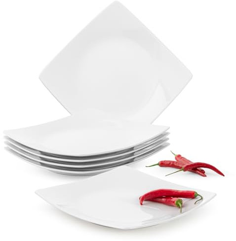 Konsimo. Speiseteller Set für 6 Personen - EPIRI Tellerset aus Keramik - Teller Set 6er - Spülmaschinen - Mikrowellengeeignet - Moderne Großer Essteller - 25x25cm - Weiß