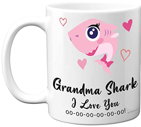Stuff4 Grandma Birthday Mug - Shark Gift from Granddaughter Grandson, Happy Gran Toddler Baby, Christmas Tea Coffee 11oz Ceramic Dishwasher Safe Mugs Cup