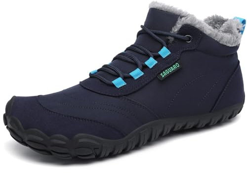 SAGUARO Winter Barfußschuhe Damen Winterschuhe Herren Barfusschuhe Winterstiefel Gefüttert Wasserabweisend Barfuß Winterboots Outdoor Schneeschuhe Dunkelblau,EU GR.46