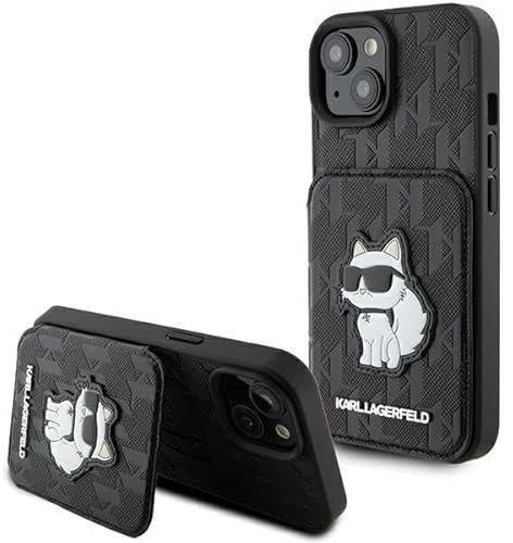 Karl Lagerfeld KLHCP15SSAKCNSCK Hülle für iPhone 15 6.1 Schwarz hardcase Saffiano Cardslots and Stand Monogram Choupette