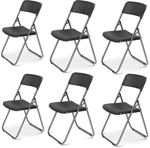 Sekey Rattan Gartenstuhl Klappbar 6er, Campingstuhl Faltbar 200KG, 46x53x84 cm, Klappstuhl Camping Balkon Garten, Gartenstühle Set Wasserdicht, Schwarz