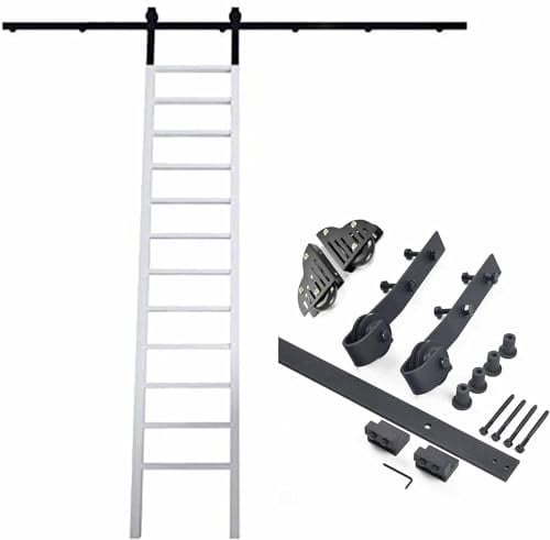 Kit de quincaillerie pour Rails d'échelle coulissante de bibliothèque, kit de quincaillerie pour bibliothèque coulissante en Acier Noir Rustique (sans échelle), Rouleaux de Sol avec Frein, Facile à