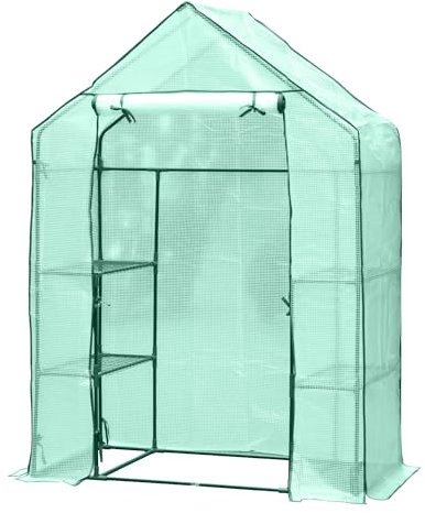 Fiqops Foliengewächshaus Gewächshaus mit 8 Regalen, Gewächshaus Garten 143x73x195CM, Foliengewächshaus Winterfest und Wasserdicht, Gartengewächshäuser, Grün