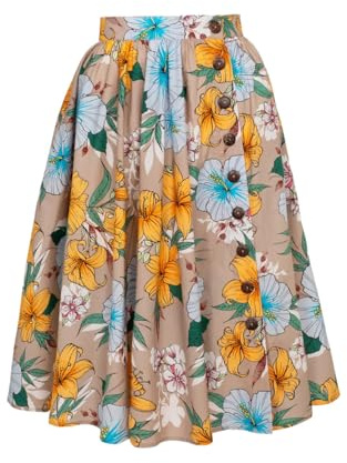 Hell Bunny Rock Pattaya Swing Skirt Vintage Blumenmuster Tropisch Tellerrock 50s, Größe:XL