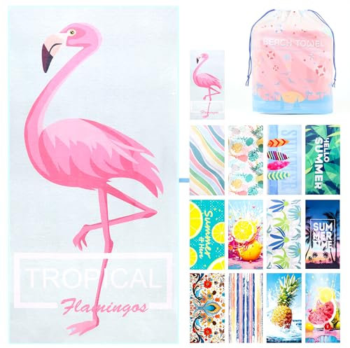 Lakpopya Strandtuch XXL180x90 Strandtuch Mikrofaser Anti-Sand Schnelltrocknend Strandhandtuch Groß für Strand/Poolside/Strandstuhl für Herren Damen (Flamingos)