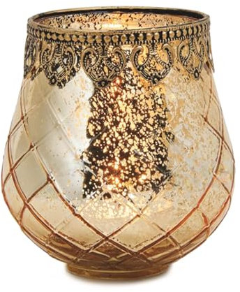 Vintage Kerzengläser Windlichter gold in 10 cm - Moderne Windlichtgläser als Kerzenständer Laterne Teelichthalter - Boho Kerzenhalter Teelichtglas als Hochzeit Tisch-Deko Balkon Garten Deko