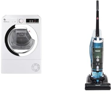 Hoover H-Dry 300 HLEC9TCE Freestanding Condenser Tumble Dryer, Easy Empty, WiFi Connected, 9 kg Load, White & Upright Vacuum Cleaner, Breeze Evo with Long Reach, Blue [TH31 BO01]