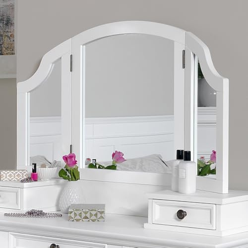 Statement Furniture Gainsborough Dressing Table Mirror, 3-Way Angle Adjustable, Arched Top, Wooden Frame, Large White Mirror, 105.5cm W x 60cm H x 2cm D
