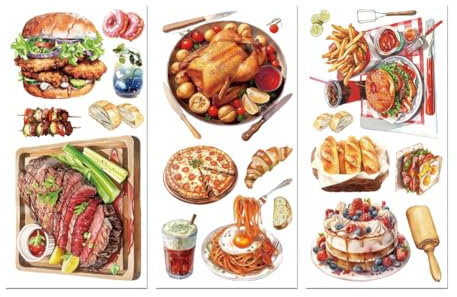 Peacoblue Decalcomanie da strofinare per mobili, artigianato, cucina, frigorifero, bidone della spazzatura, decorazione per ristorante, 15,2 x 30,5 cm, cibo delizioso, 3 pezzi, adesivi impermeabili