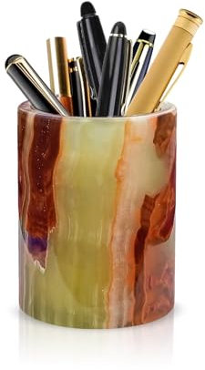 SHOPUKASA Natural Marble Office Desk Organizer Tidy Pen Pencil Pots Holder Stationery Storage Box Desk Accessories Size: Dia 7cm Height 10cm (Green)