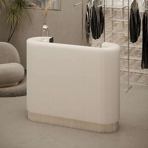 Faltbare Rezeption Empfangstheke,Modern Empfangstresen,Tresen Bar Theke,Rezeptionstheke,Thekentisch Büromöbel Counter mit 2 Abnehmbaren Regalen,Nagelstudio Tisch,für Hotellobby Bekleidungsgeschäft(Wit