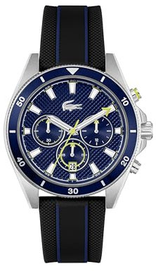 Lacoste Chronograph Quarz Uhr für Herren Kollektion MAINSAIL mit Schwarzes Silikonarmband - 2011361