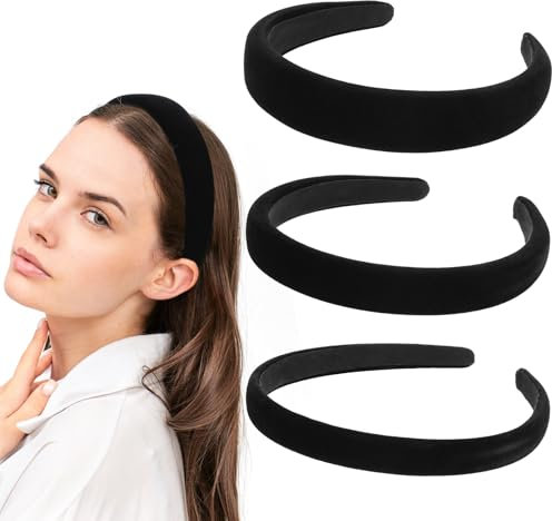 HJZHII 3 Pièces Serre Tete Femme,Serre Tête Femme,Serre Tete Noir 1cm 2cm 3cm Bandeau Noir Serre Têtes En Velours Noir pour Femme Serre Tête Dirndl Solide Et Simple Accessoire De Cheveux Tendance