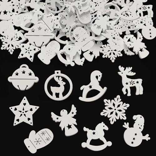ParPix 50 Stück Weiß Streudeko Weihnachten Holz, Groß Konfetti Weihnachten Deko, DIY Confetti Weihnachten Tischdeko, Wiederverwendbar Weihnachts Streudeko, Konfetti Holzdeko Weihnachten Winterdeko
