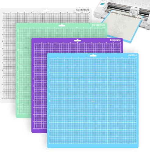 Pavlleen Cutting Mat for Silhouette Cameo 4/3/2/1,Silhouette Portrait2, Pack of 4, Standard Handle, Light Handle, Strong Handle, Square, Grid, Self-Adhesive, Non-Slip Cutting Mat,Größe 30,5 x 30,5 cm