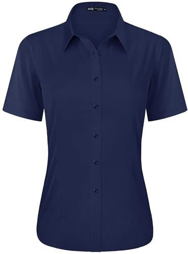J.VER Womens Short Sleeve Blouse Dress Shirts Stretch Fitted Formal Button Down Shirts Business Work Blouse Summer Casual Tops for Ladies