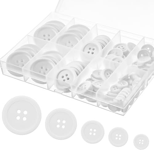 100 Stück Knöpfe 10/12/15/20/25mm 4 Loch Rund Kunststoff Knopf Knöpfe zum Annähen mit Aufbewahrungsbox für Mantel Hemd Kleidung Nähen Handwerk Scrapbooking DIY