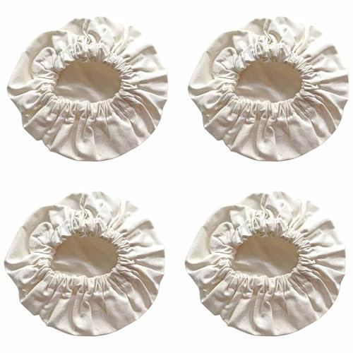 4 Pcs Organic Jar Covers Jam Jar Covers Bowl Covers Unbleached Reusable 100% Cotton Stretchy Cloth Bowl Jar Lids (Fits Jar Mouth Ranging 2.5-5 Inches)