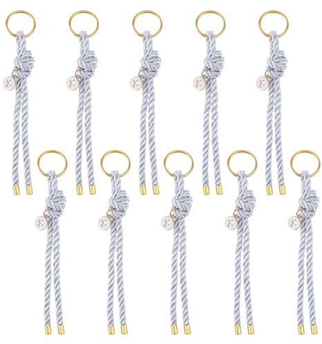SUPERFINDINGS 10Pcs Polyester Cord Keychain Cross Key Chains Golden Keychain Pendant Enamel Keyring with Iron Rings 16cm for Purse Zipper Bag Hainging Ornament