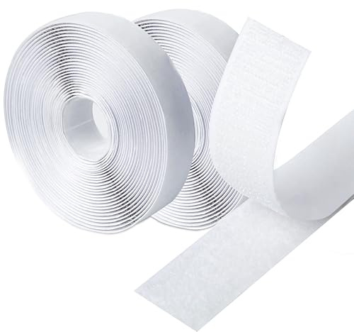 Hook and Loop Strip Tape, 5M Double Sided Adhesive Tapes, Self-Adhesive Sticky Back Fastening Tape 20mm Wide (White)