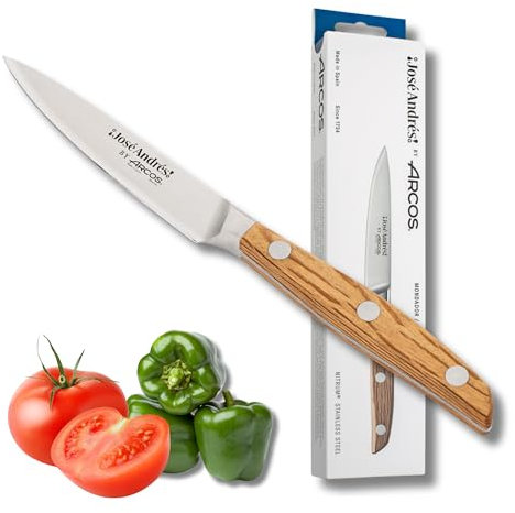 Arcos by Chef José Andrés | Cuchillo Pelador de 10 cm Forjado para Frutas y Verduras | Hoja de Acero Inoxidable NITRUM con Borde de Seda | Mango Ergonómico de Madera de Encina