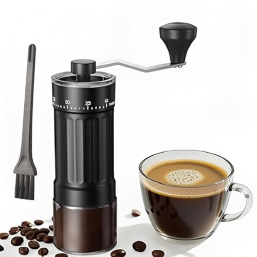 Portable Coffee Grinder Manual: Hand Coffee Bean Grinder with Stainless Steel Burr and Ceramic Grinding Bits 30-Grade Adjustable Settings for Moka Pots Espresso Black