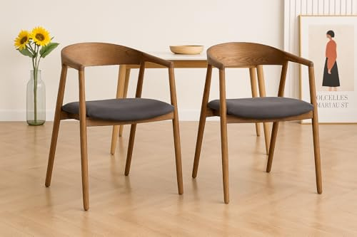 Venture Home Långön Skandinavische Esszimmerstühle (2er-Pack), Grau Samt & Eichenholz Braun, Design Stühle mit Armlehne, Nordischer Stil für Esszimmer & Küche