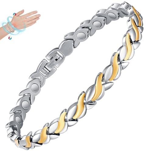 Cigmag Pulsera magnética de drenaje linfático para mujer, acero de titanio, ajustable, con herramienta de extracción y caja de regalo, 8.19 inches, Acero inoxidable