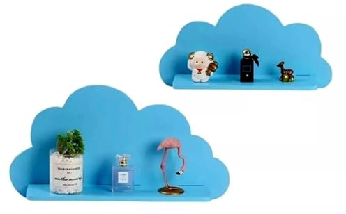 PREMZO Set of 2 Cloud Floating Wall Shelf, Decorative Bedroom Nursery Play Room Wall Novelty Display Themed Storage Unit Organiser Floating Shelving (Blue)