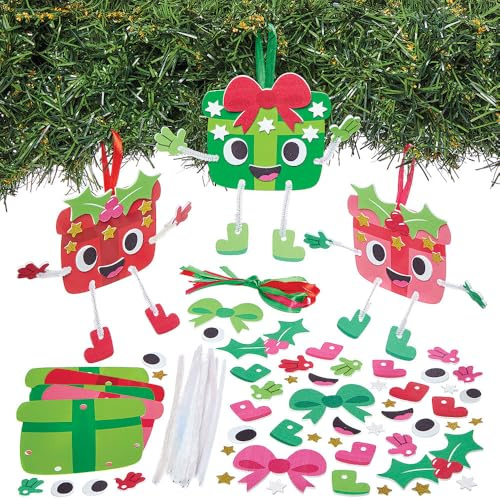 Baker Ross FN674 Christmas Present Mix & Match Decoration Kits – Pack of 8, Christmas DIY Kits for Holiday Present Decorations