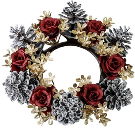 Fyrdyn Christmas Wreath Für Kerzen | Weihnachts Kerzenringe Für Spitzkerzen - Kerzenständer Deko mit Kunststoff Tannenzapfen für Tischdekoration Kaminsims