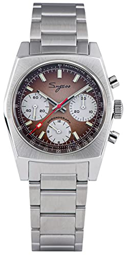 Sugess Seagull ST1902 Panda 37 mm brauner Chronograph gewölbter Saphir Lume 1963 Armband BNIB