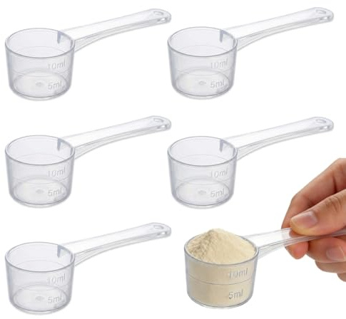 ZORVYN 5 pezzi cucchiai dosatori con scala, trasparenti, misurino grammi, ml, creatina, dispenser detersivo, dosatore per cottura, caffè, polvere proteica (5g) (Trasparente)