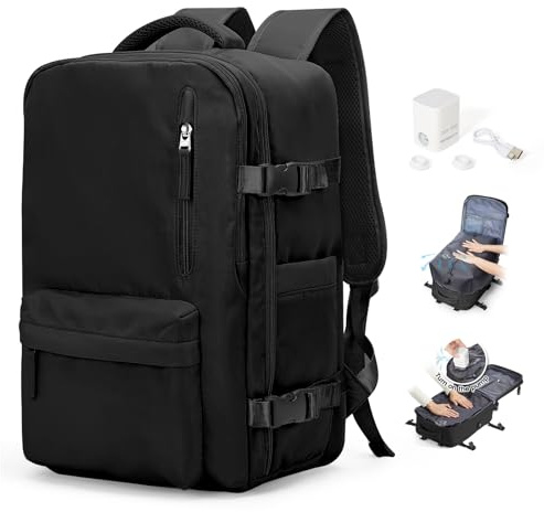 SEAFEW Vakuum Rucksack Ryanair Handgepäck Rucksack 40x30x20 Reiserucksack | Unter Dem Sitz Handgepäck Flugzeuge für Ryanair 40x30x20 Weekendertasche Wanderrucksack Lässiger Tagesrucksack,D01-Schwarz